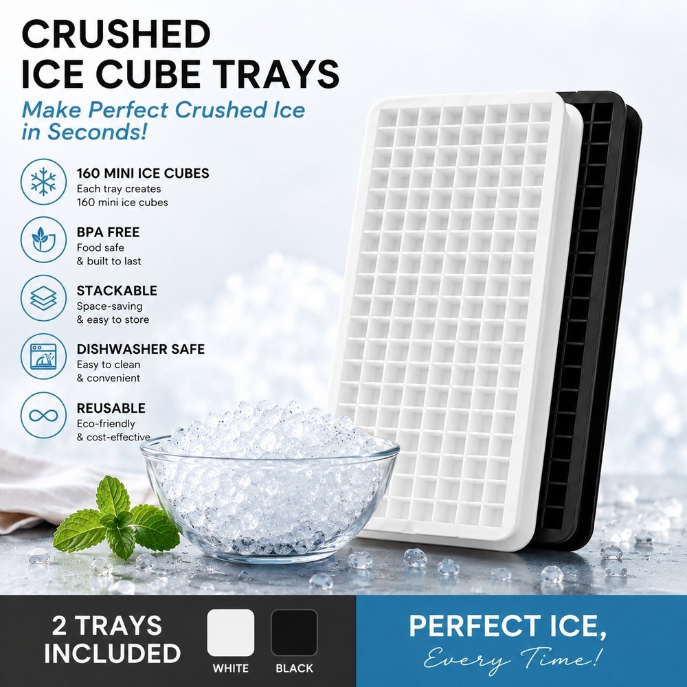 Gourmet Kitchen 2PC Crushed Ice Cube Trays 160 Mini Cubes White Black BPA Free